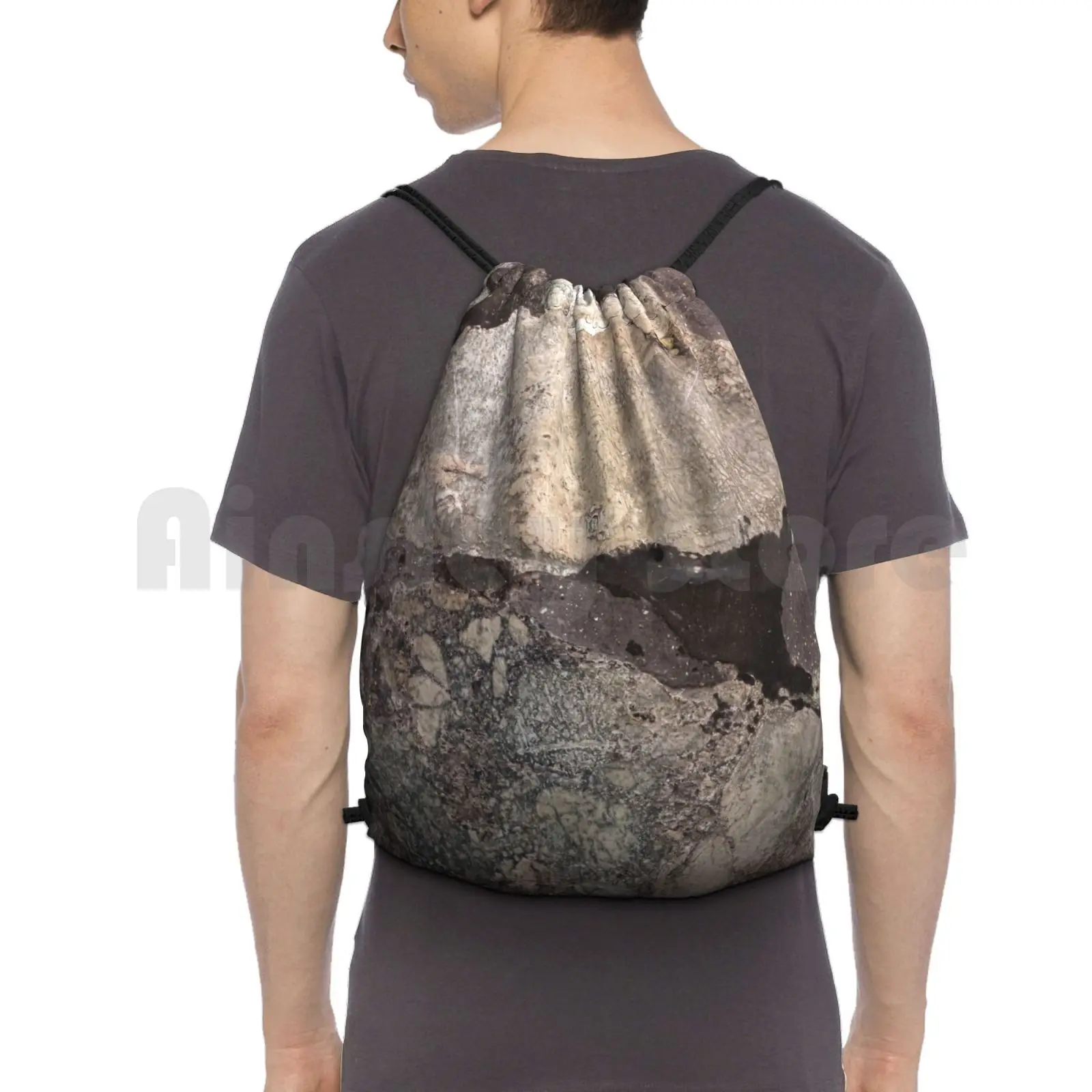 Grey Marble Texture Background Backpack Drawstring Bag Riding Climbing Gym Bag Marble Yellow Background Gray Slab Black