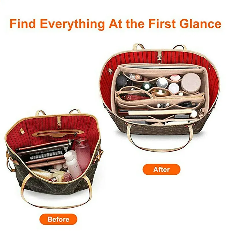 Organizador de maquillaje de marca, bolsa de inserción de fieltro para bolso, monedero interior de viaje, bolsa de cosméticos portátil, se adapta a