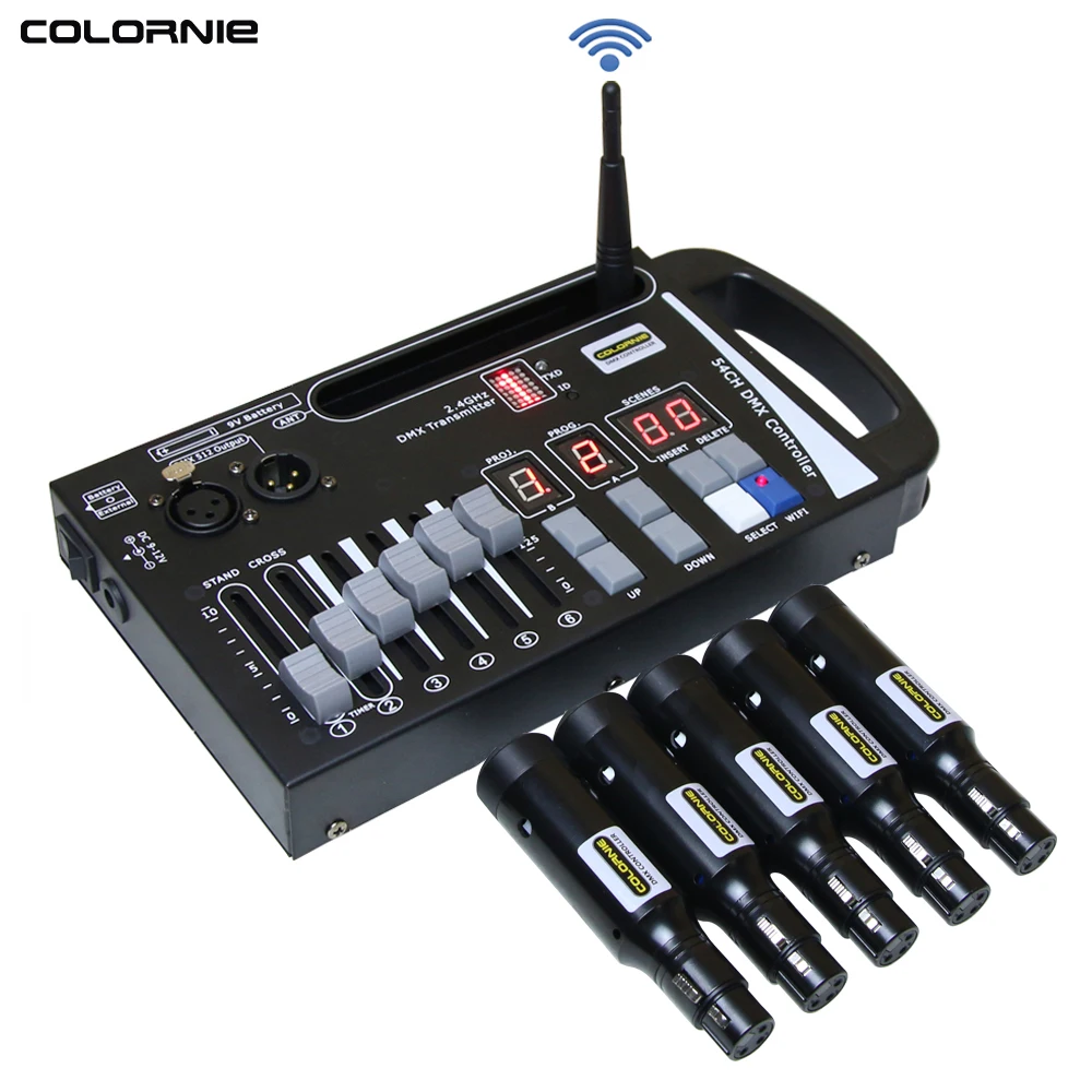 Transmisor y receptor DMX inalámbrico recargable, controlador de luz láser DMX512, 54CH, controlador DMX para efectos de escenario, DJ, discoteca,