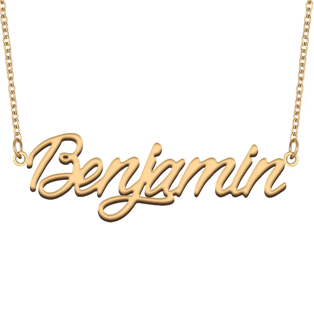 Benjamin Name Necklace Personalized Women Stainless Steel Jewelry Gold Plated Nameplate Pendant Femme Mothers Girlfriend Gift