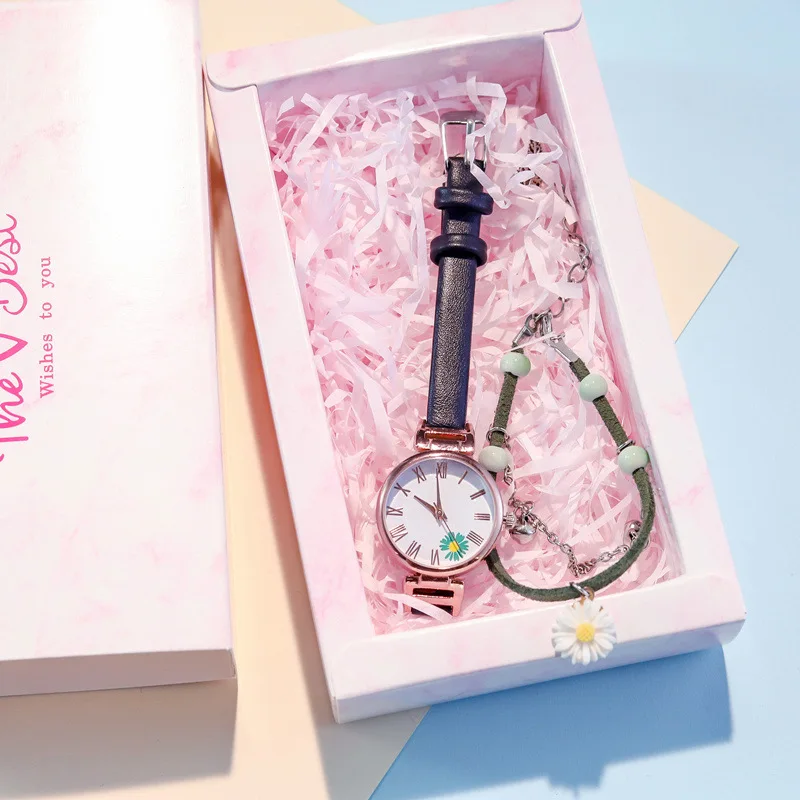 Montre rétro en Vogue pour femmes, Design marguerite, élégante, Vintage, cuir, petite montre à Quartz