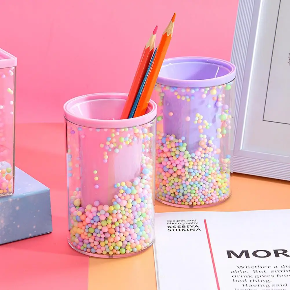 Pen Pencil Holder with Colorful Balls Desktop Storage Box Office Desk Organizer Stationery