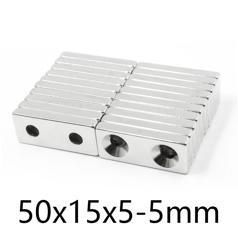 Block 50x15x5-5mm Countersunk Neodymium magnetic rare earth Hole 5mm N35  Magnet Powerful Strong Magnets 50*15*5-5mm