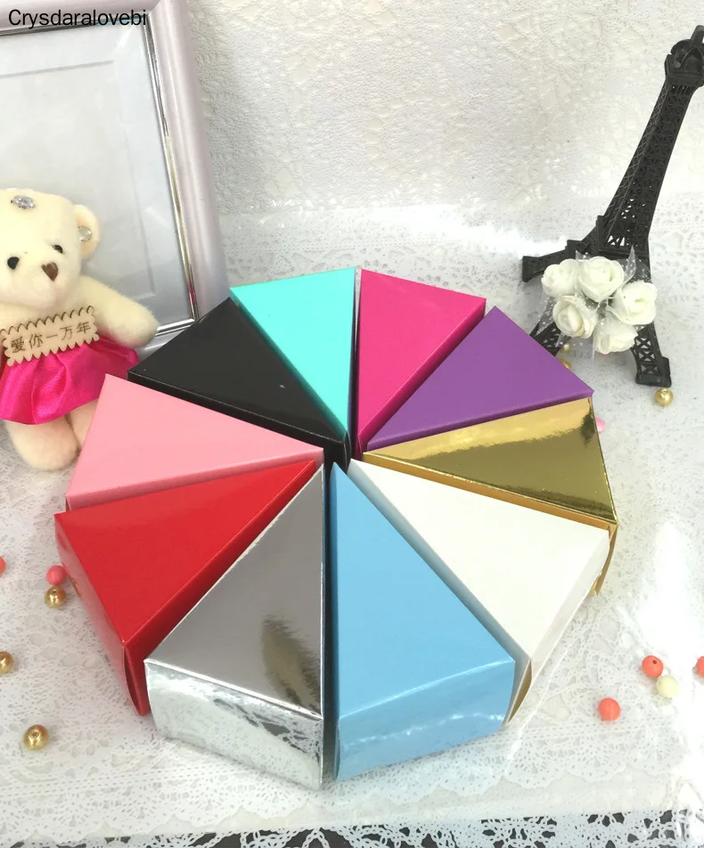 100pcs/lot Cake Style Triangular Wedding Candy Box Birthday Party Baby Shower Triangular Chocolate Gift Boxes Party Favors