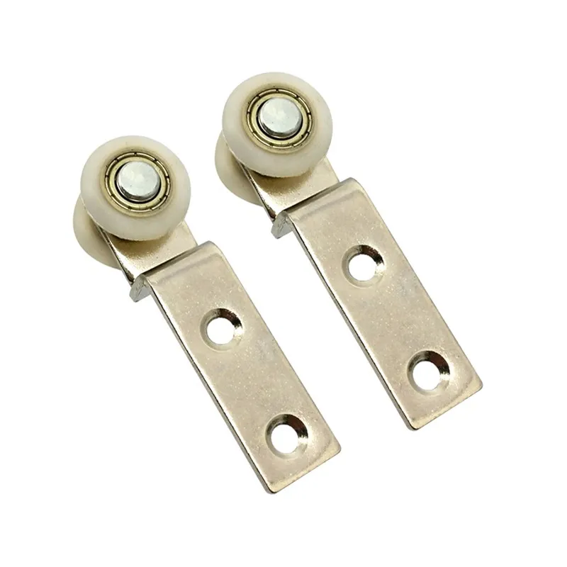 10Pcs 2.55x0.74inch Bend Pipe Metal Bearing Pulley Block with Two Plastic Wheel for Sliding Door Window Cabinet