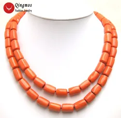 Qingmos 2 Strands Thick Slice Natural Orange Coral Necklace for Women with Genuine 10-12mm Coral Chokers Necklace 19