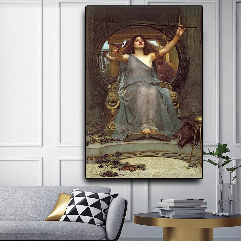William Waterhouse 《Circe ofering the Cup to Odysseus", pintura al óleo en lienzo, obra de arte de fama mundial, imagen para decoración del hogar