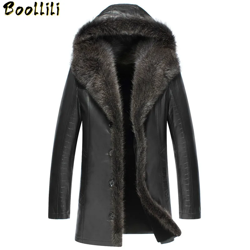 

Winter Genuine Boollili Leather Jacket Men Real Sheepskin Coat for Men Wool Lining Raccoon Fur Collar Warm Luxury Coat