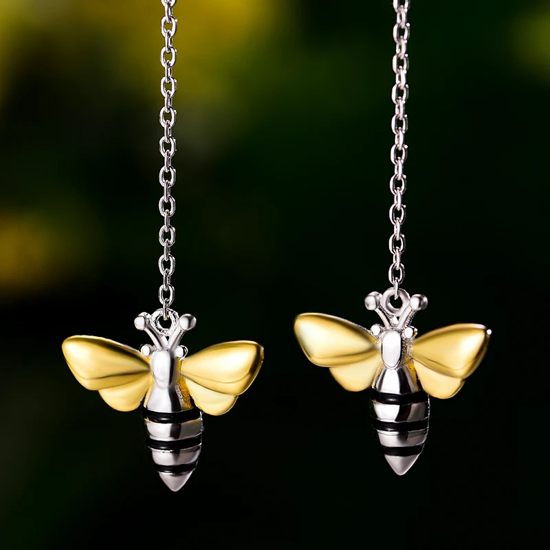 Lotus Fun Lovely Honey Bee Dangle Earrings Real 925 Sterling Silver Handmade Designer Fine Jewelry Earrings for Women Bijoux