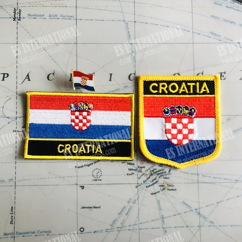 CROATIA Naszywki z flagą narodową Naszywka z tarczą i kwadratową przypinką Jeden zestaw na opaski na tkaninie Ozdoba plecaka