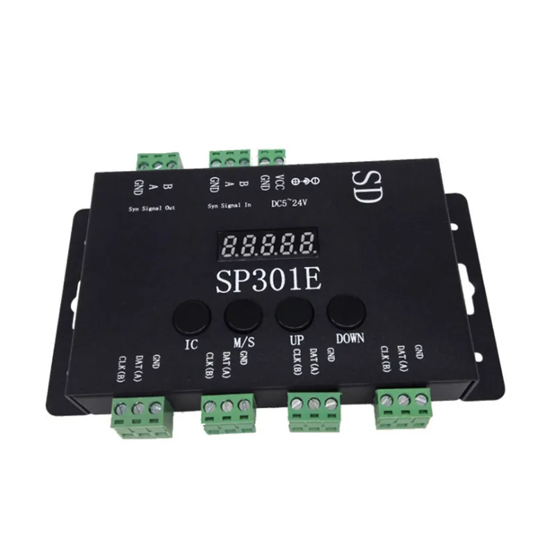 SP301E Programmable SD Card LED Controller Syn Signal out And In For WS2811 WS2812B SK6812 APA102 Pixel LED Strip Light DC5-24V