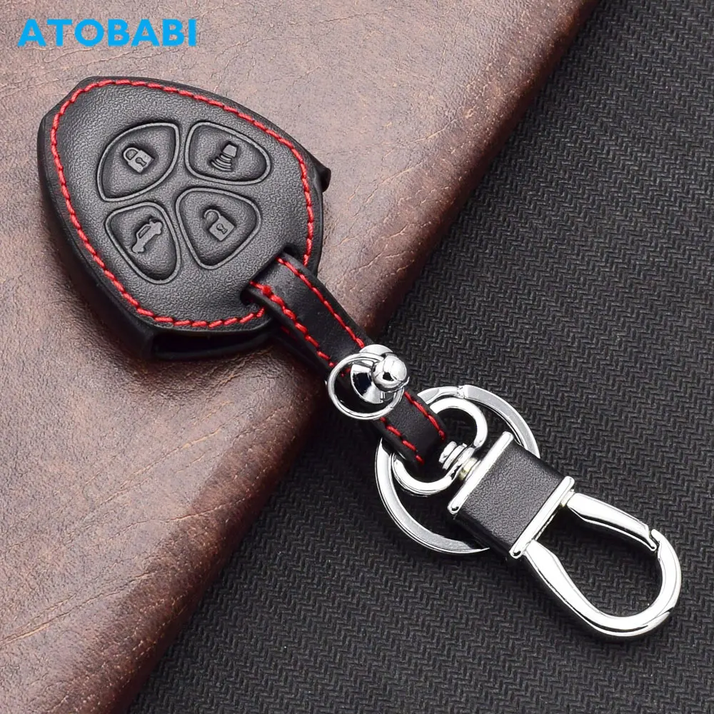 ATobabi-レザーキーケース,車,トヨタ,カムリ,リス,プラド,カローラ2,3,4ボタン,キーチェーンホルダー,リモコン保護カバー