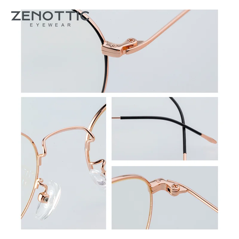 ZENOTTIC Retro Metal Glasses Frame Women Optical Spectacle Frame Anti Blue Light Eyeglasses Frame For Men Women Eyewear BT7088