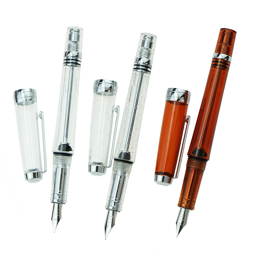 

3PCS Set Yongsheng 3013 Vacuum Filling Fountain Pen Resin Transparent Iridium EF/F Nib 0.38/0.5mm Office Writing Ink Gift Pen