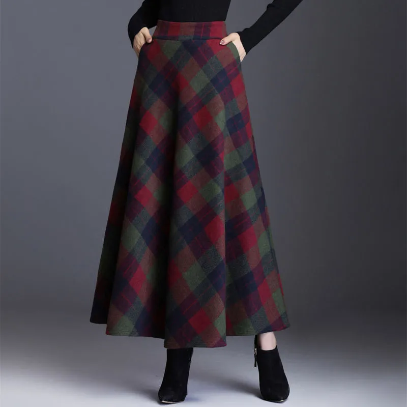 

Plaid Tall Waist Long Skirts For Women Autumn Winter Elegant Korean Fashion Maxi Skirt Mom Plus Size 3xlcasual Loose Wool Skirt