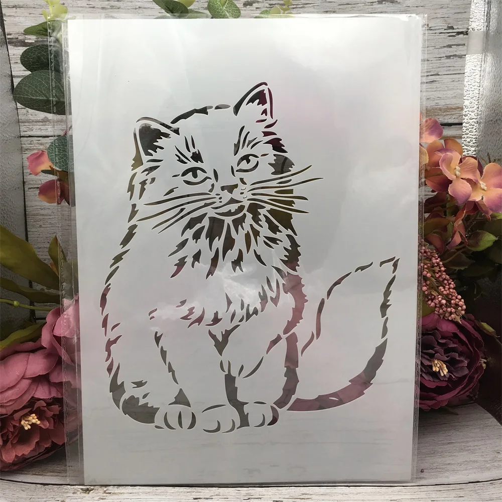 Imagem -04 - Raposa Gato Pavão Cão Faça Você Mesmo Estênceis Estênceis Pintura de Parede Scrapbook Colorir Gravação Álbum Modelo Decorativo Peças a4 29cm