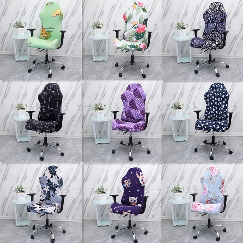 Office Computer Gaming Chair Covers Stretch Spandex Armchair Gamer Seat Cover Printed Household Racing Desk Rotating Slipcovers