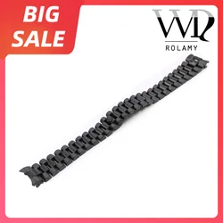 Rolamy 20mm Black 316L Stainless Steel Solid Curved End Screw Links Replacement Wrist Watch Band Bracelet For Rolex President