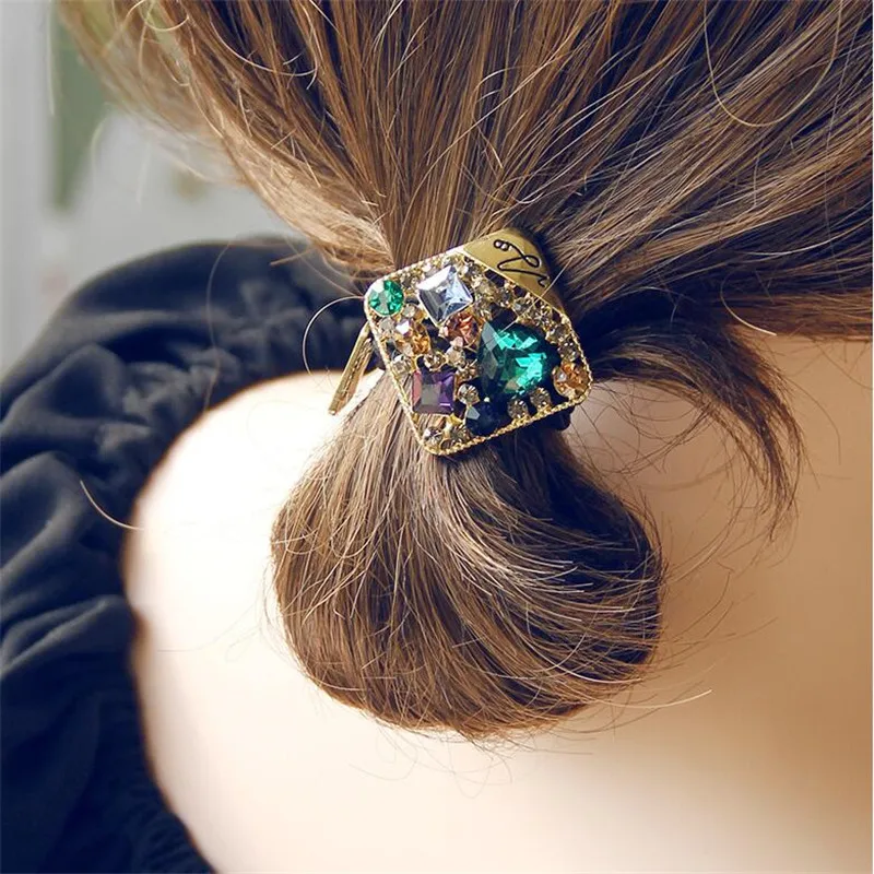 Scrunchies de Metal hueco de cristal Vintage para mujeres y niñas, lazo elástico, bandas de goma para el cabello, accesorios de soporte, tocado