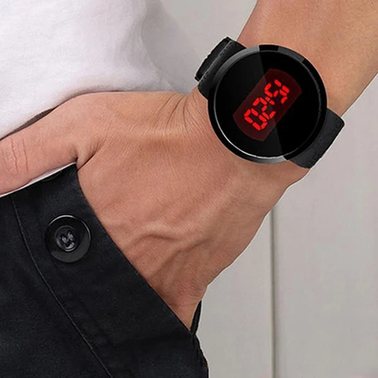 Moda uomo impermeabile elettronico LED rotondo Touch Screen orologio giorno data orologio da polso in Silicone orologio digitale orologio sportivo nuovo