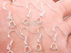 Wholesale 50PCS 15mm Plain 925 Silver colorHooks Earrings Jewelry Findings Pinch Bail Soft 925 Stamped silver Earring Earwire