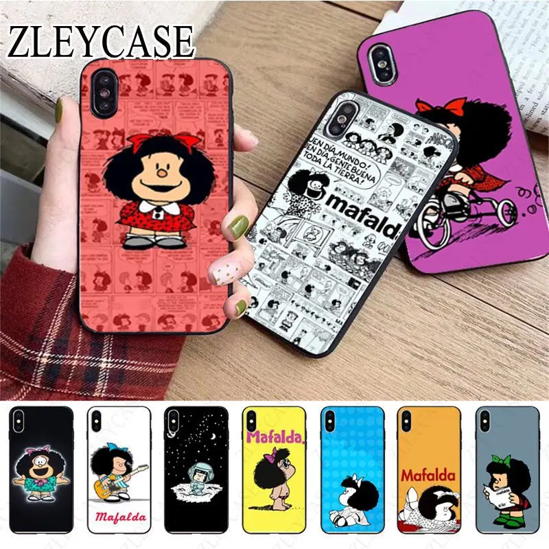 Mafalda Newly Arrived Black Cell Phone Case For iphone 13pro 14pro 15pro 12pro 11pro xs max 7 XR 12mini 15plus 13mini SE 8 cover