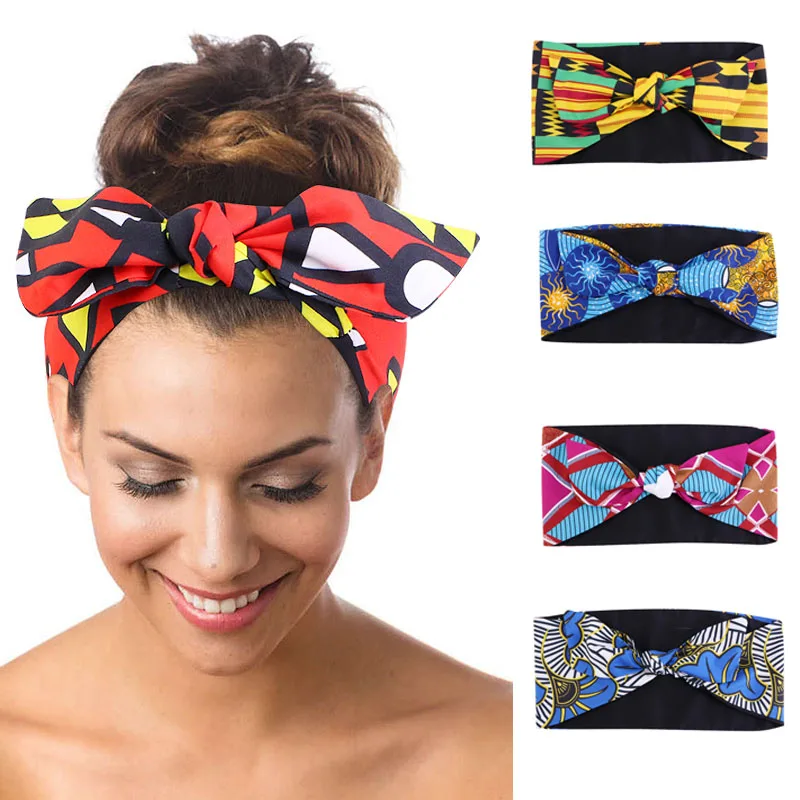 

African Pattern Print Headband for Women Knotted Style Bohemian Bow Hair Wrap Girls Sports Yoga Band Fashion Hair Accessories