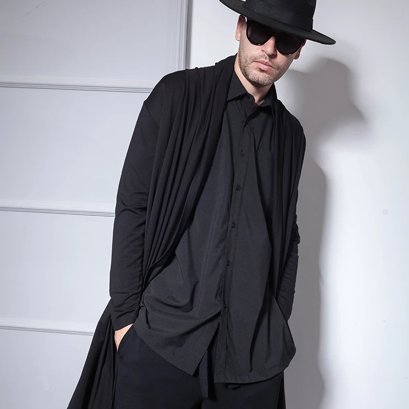 Men's coats spring and autumn European medium long loose cardigan windbreaker for men casual coat black wizard's cape