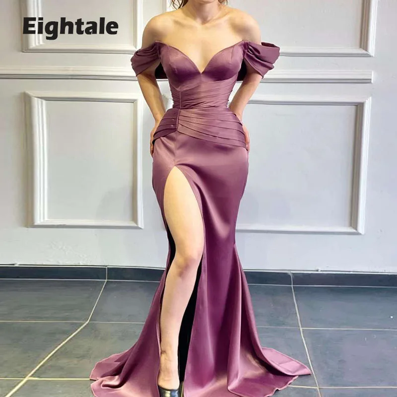 Eightale Sexy Abendkleider Arabisch Off Schulter Meerjungfrau Abendkleid Satin Seite Split Party Kleider Promi Robe De Soire