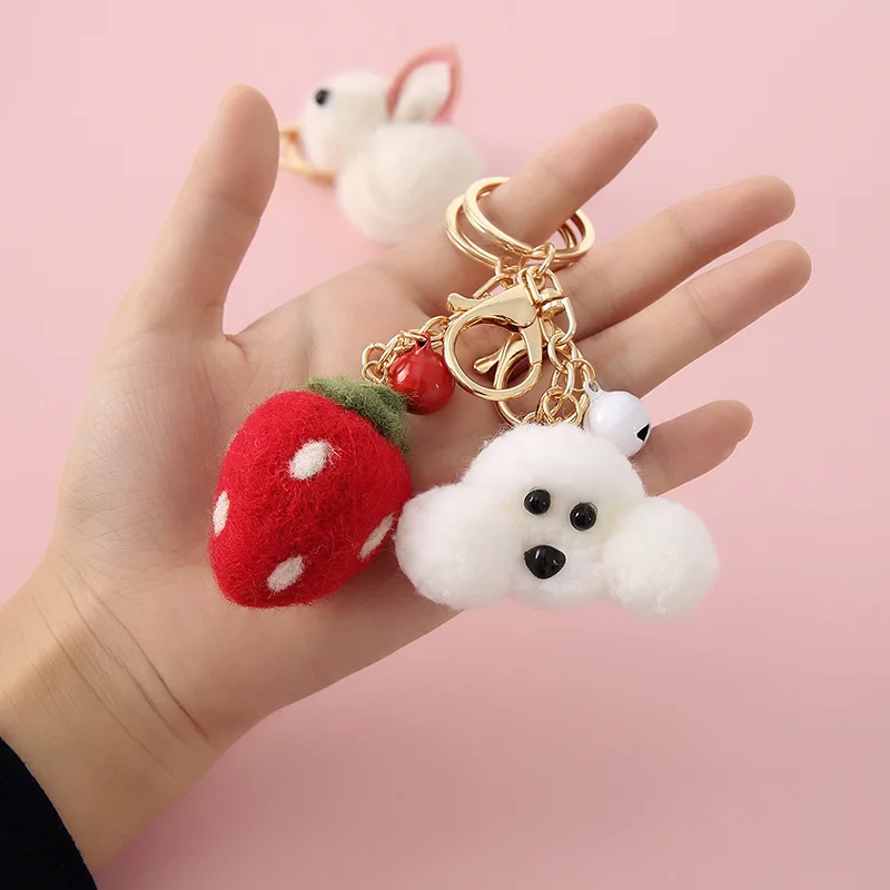 Cute Cartoon Plush Pendant Keychain Teddy Dog Car Pendant Handmade Wool Felt Jewelry Key Chain Rabbit Pendant Creative Gift