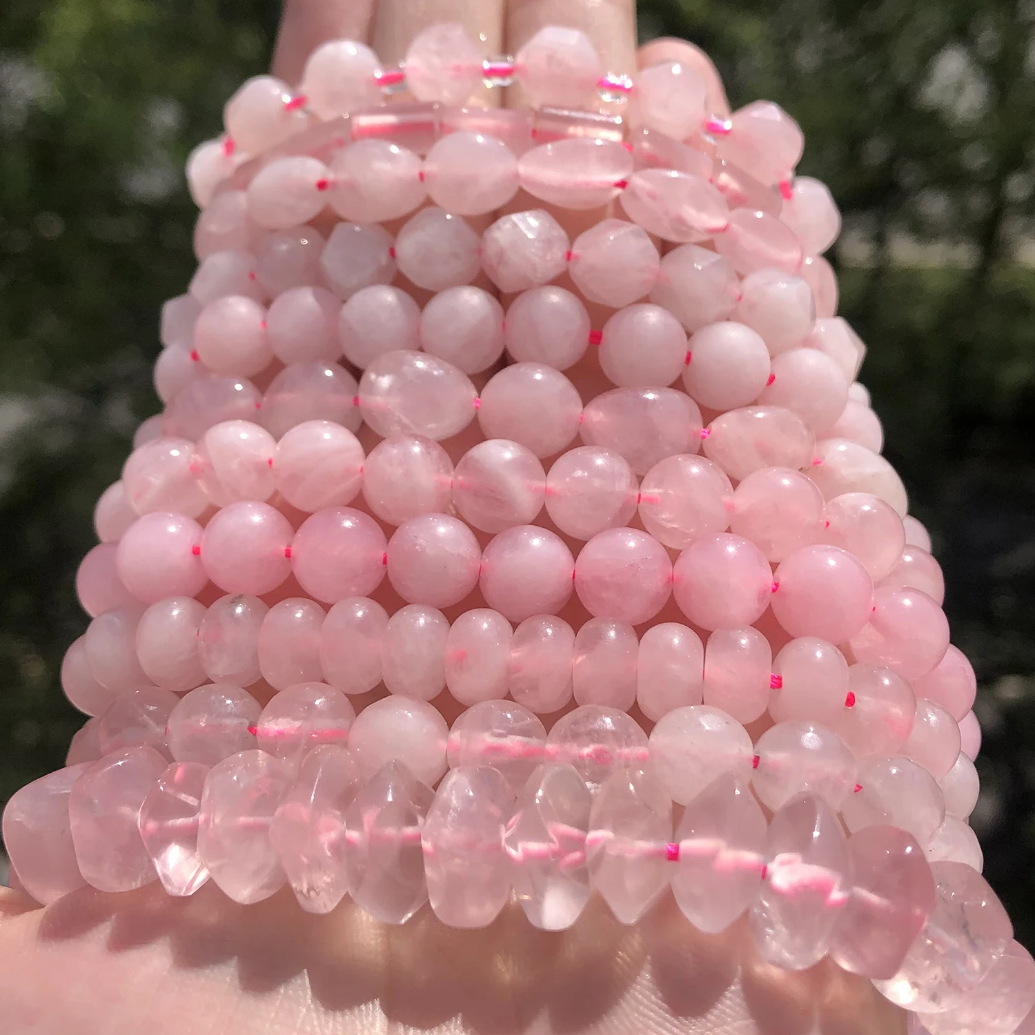 Natural Stone Rose Quartz Beads Round Pink Crystal Loose Rondelle Spacer Beads for Jewelry Making DIY Bracelet Accessories