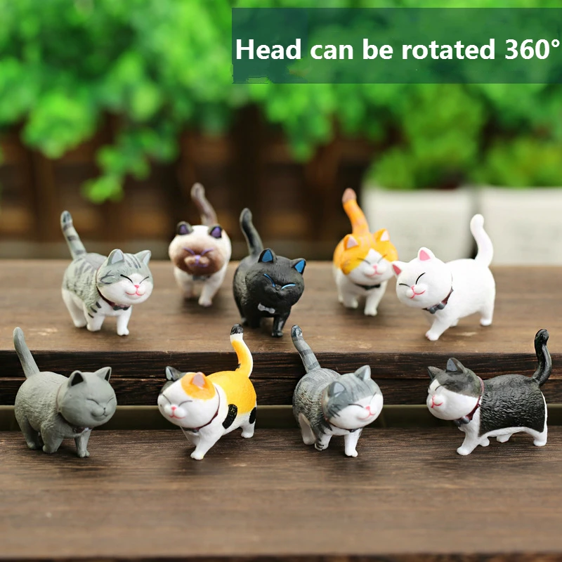 

360° Cute Mini PVC Animal Miniatures Japanese Bell Cat Doll Figures Toy Creative Handicraft Ornaments Home Decoration Crafts