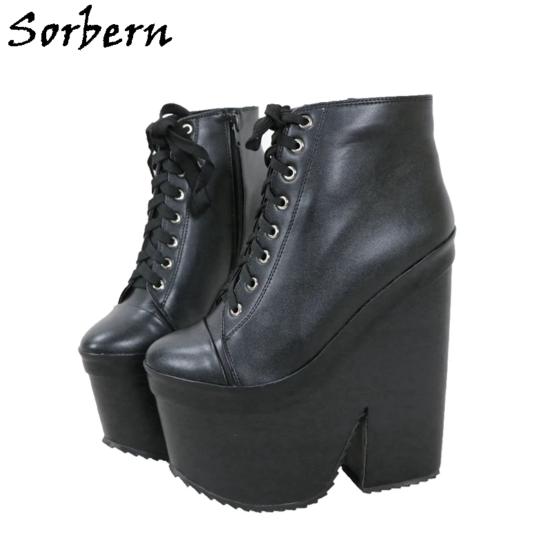 

Sorbern Thick Block Heels Women Boots Ankle High Lace Up Thick Platform Chunky Heeled Short Booties Fetish Shoes Custom Colors