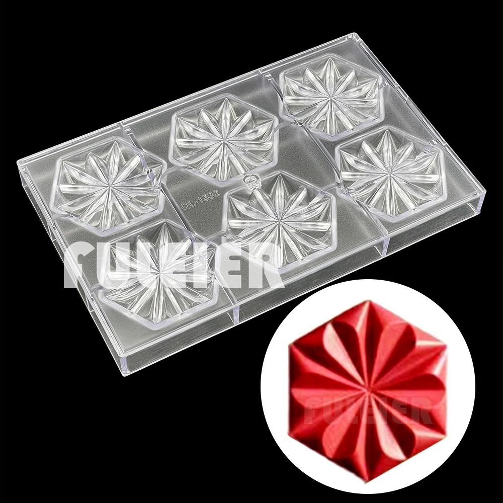 Hexagon Diamond Flower Sakura Polycarbonate Chocolate Candy Mold Baking Mould For Sweets Bonbon Cake Confectionery Tool Bakeware