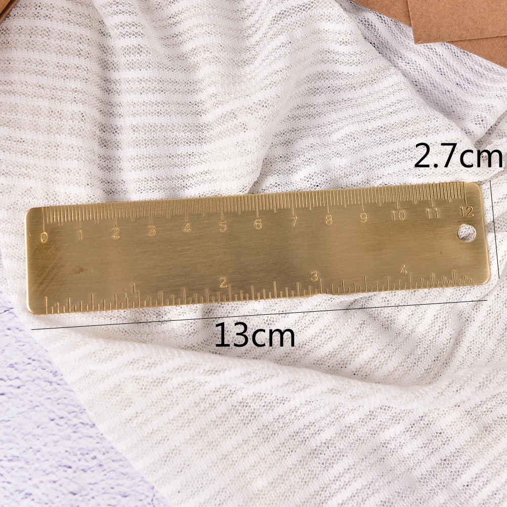 Durable Metal 12cm Scales Rulers Vintage Brass Handy Straight Ruler School Copper Metal Bookmark CM Inch Dual Scales