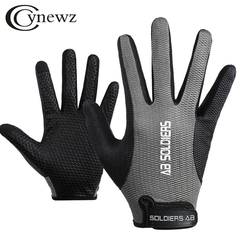 Cynewz Men\'s Cycling Gloves Full Fingers Anti Slip Touch Screen Outdoor Sport Sun Protection Mesh Fabric Bicycle Women Gloves