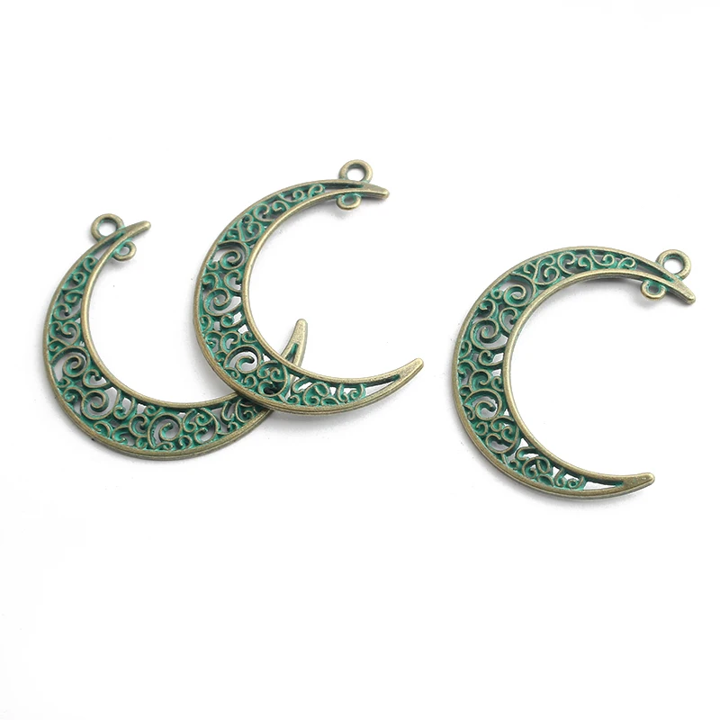 10pcs Patina Verdigris Open Crafts Moon Charms Pendant For Fashion Boho Necklace Witchy Earring DIY Jewelry Making Findings