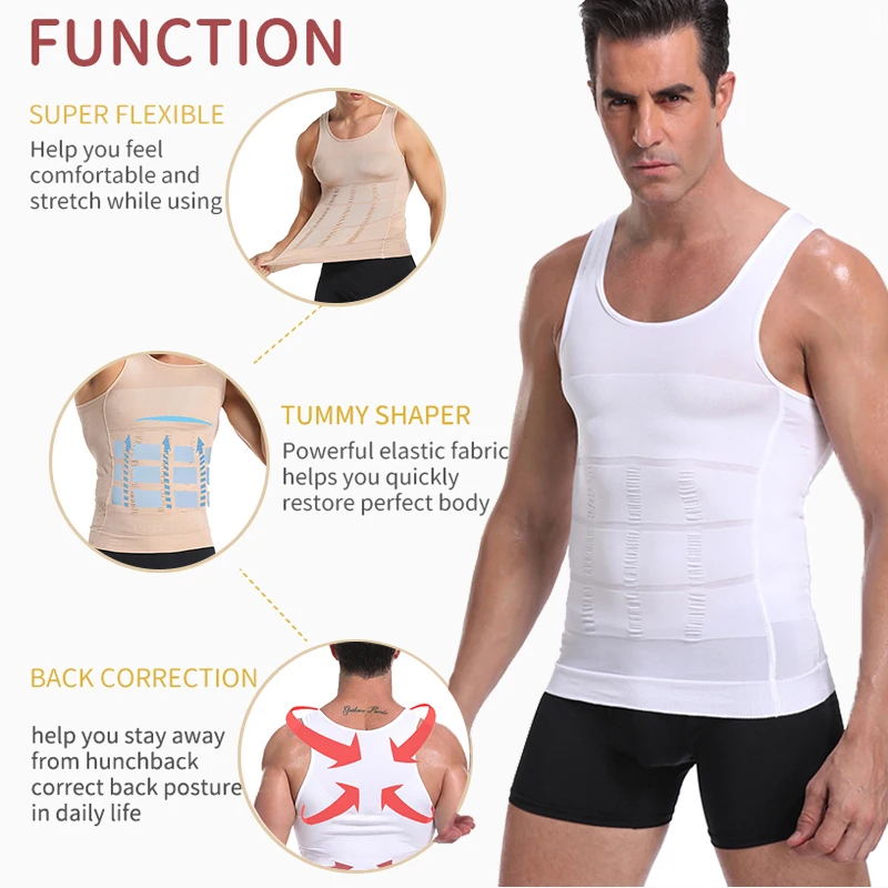 Be-In-Shape Men Slimming Body Shaper Waist Trainer Vest Tummy Control Posture Shirt Back Correction Abdomen Tank Top Shaperwear