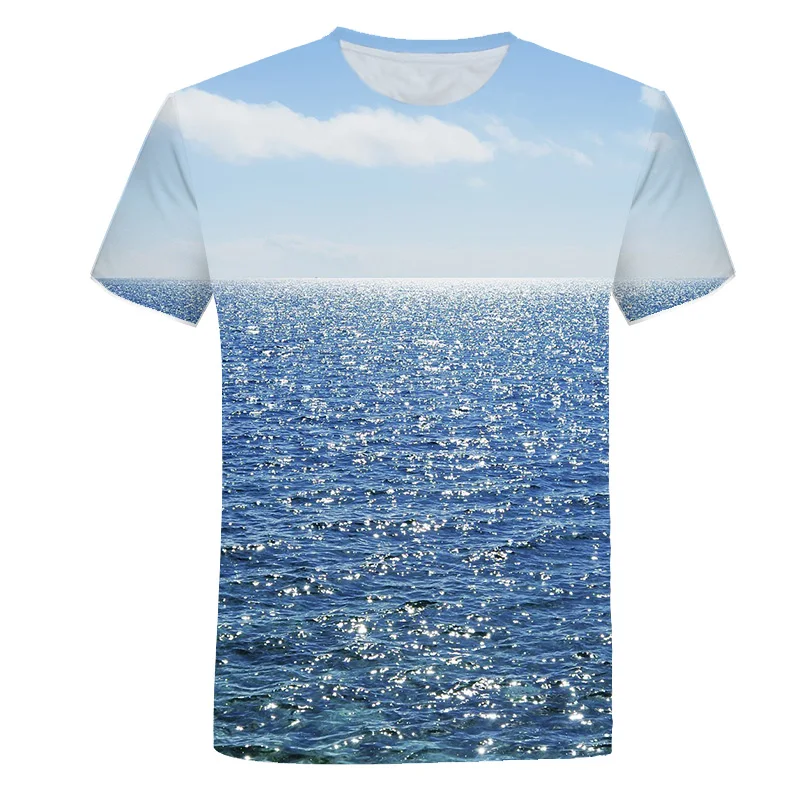 Summer Seaside Scenery Graphic t shirts Fashion men\'s t-shirts With Casual Beach Style 3D Print Nature Landscape Pattern T-shirt