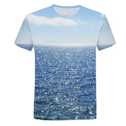 夏の海辺の風景画のTシャツメンズファッションTシャツカジュアルビーチスタイル3Dプリント自然風景パターンTシャツ