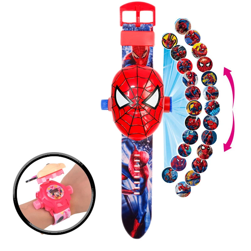 Disney Marvel Spiderman iron Man Frozen Children\'s flip watch 3D 24 projection LED Electronics Toy watch Boy girl Watch