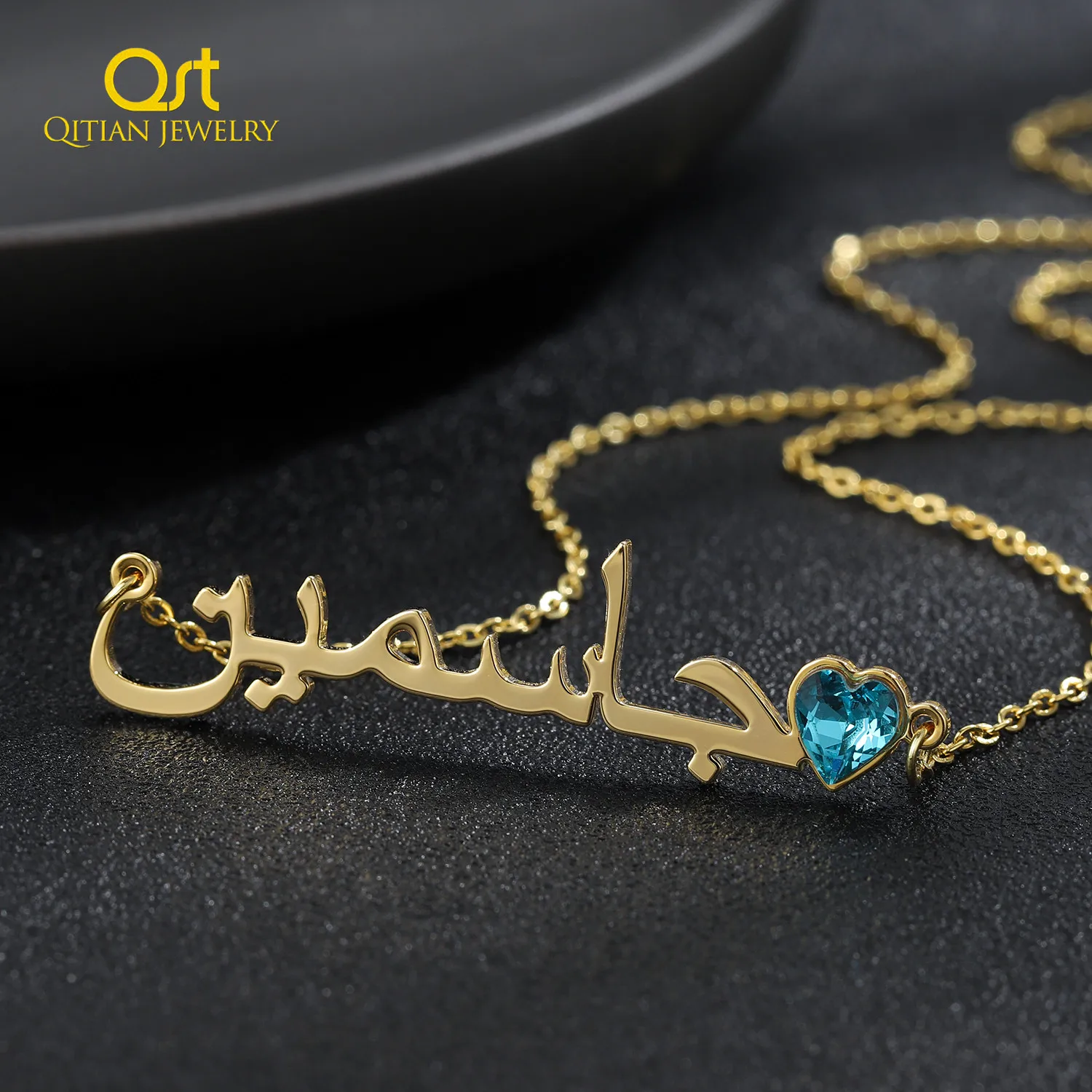 Custom Arabic Name Necklace With Birthstone Stainless Steel Jewelry Gold Nameplated Trending Necklaces For Women Christmas Gift