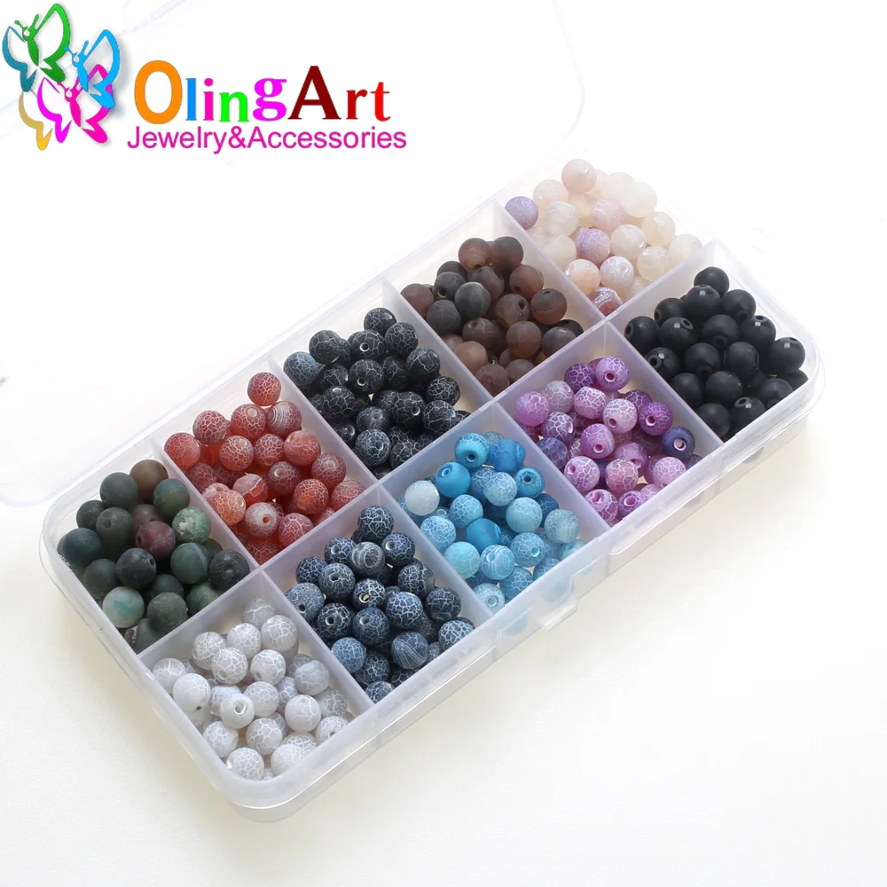 Olingart 6mm/8mm 1set Painted Matte Natural Semi-precious stones multicolor Round Loose Beads for Jewelry Making DIY necklace