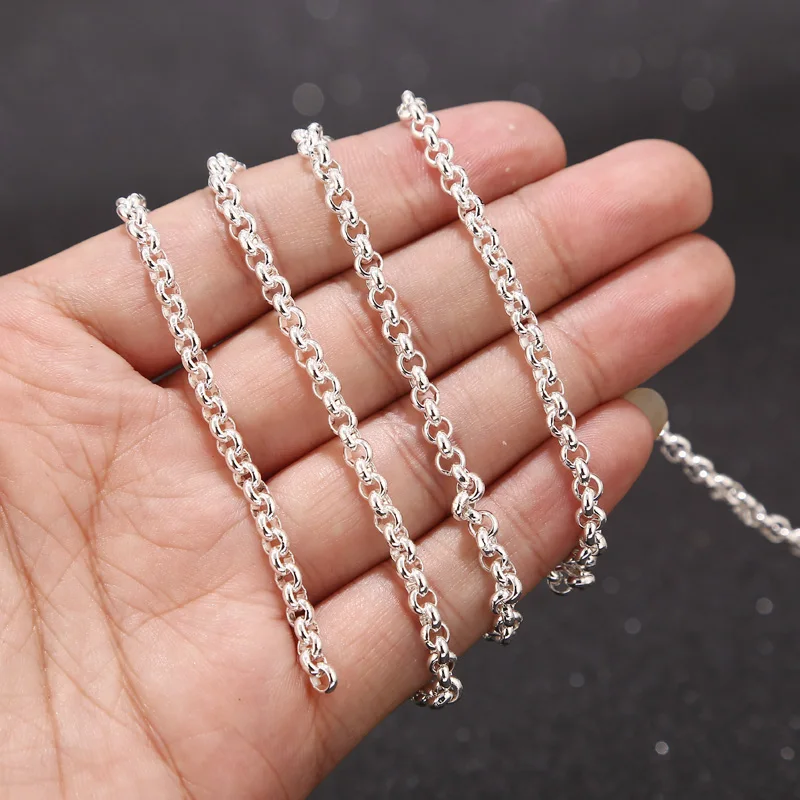 1 Meter Stainless Steel Silver Plated Rolo Chain 3mm 4mm Width Open Link  for Jewelry Making