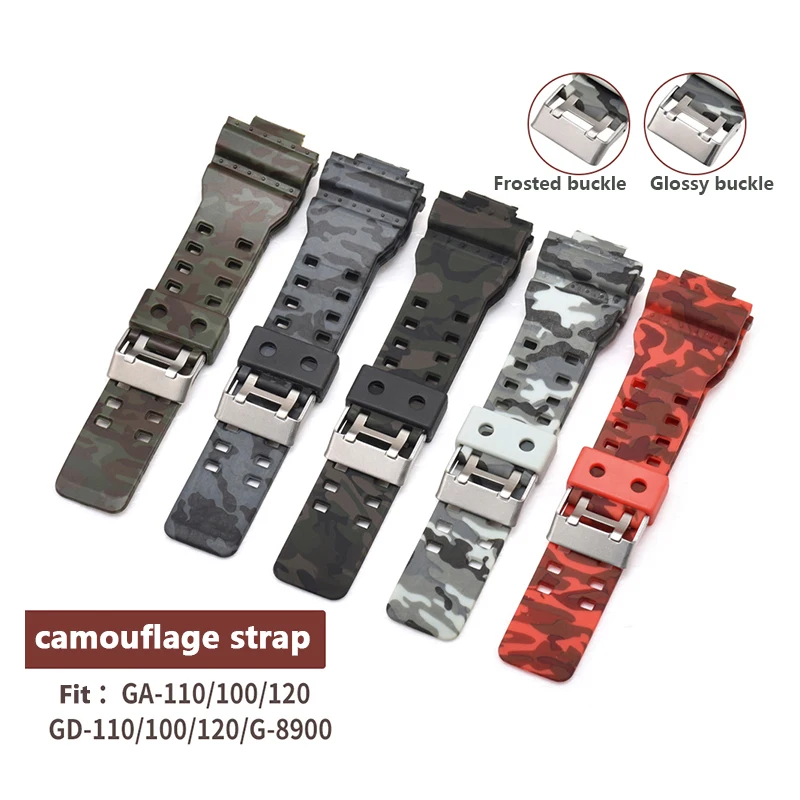 

16mm Camouflage Waterproof Resin Strap Rubber WatchBands Fits For Casio Band G-Shock GA-100/110/120/G-8900/GR-8900/GW-8900