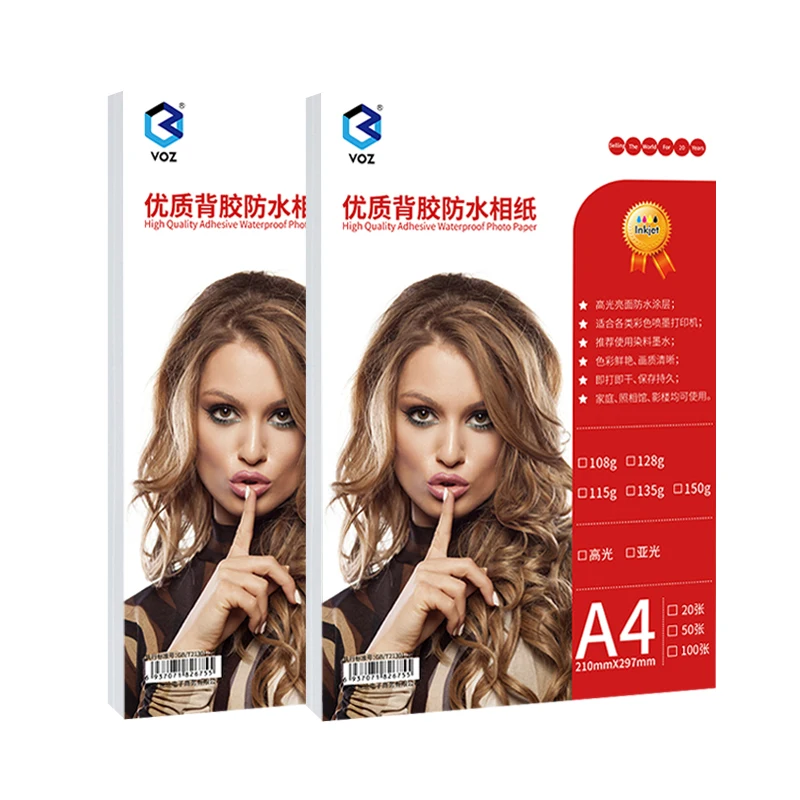 Papel fotográfico autoadhesivo de inyección de tinta, adhesivo impermeable de alto brillo, 135g/150g, A3/a4/a5/a6
