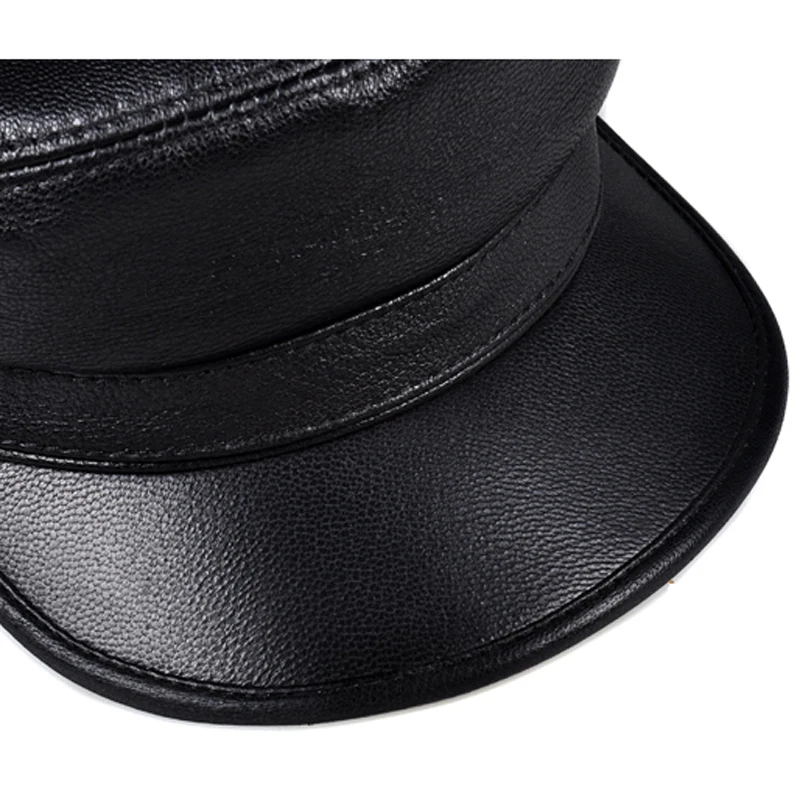 European/American Fashion Navy Hat Men Women Genuine Leather Red White Soft Lambskin Flat Top Military Caps Male Korean Boina