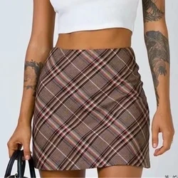 Women Fashion High Waist Package Hip Plaid Skirt Summer Casual Korean Zipper A-Line Skirts Harajuku Mini Short Skirt Female