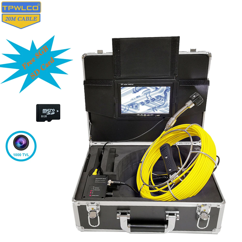 

720P 7inch Pipe Inspection Industrial System 23mm 8GB SD Card With DVR 20m Cable Pipeline Wall Sewer Endoscope Video Camera