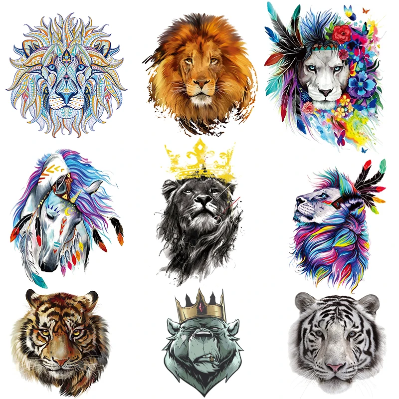 NEW Thermal Stickers For Clothes Iron On Lion Animal Patches Heat Transfer On Clothes Crown Animal T-shirt Stickers